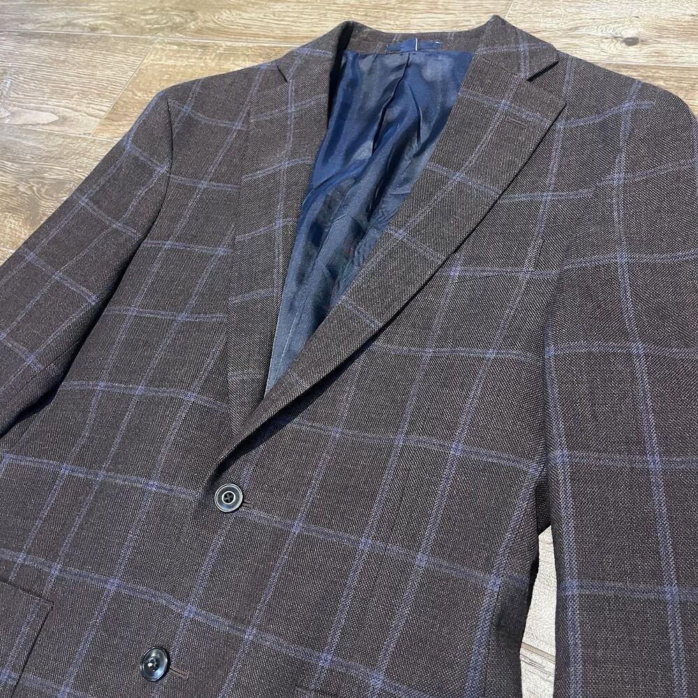 Jos A Bank 1905 Blazer Mens 39 Regular Brown Wool Slim Fit Jacket Windowpane